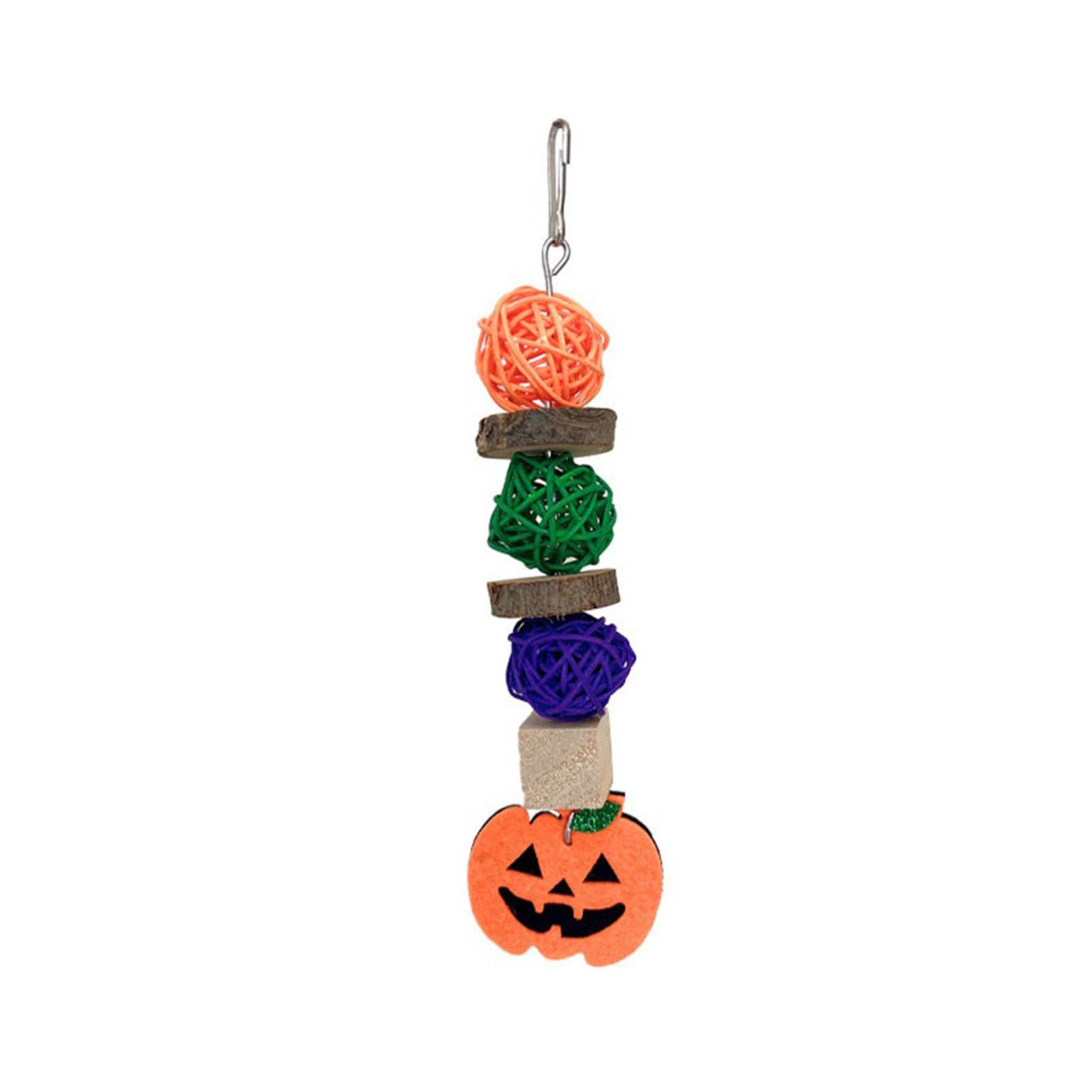 plplaaoo Halloween Pumpkin Decor for Parakeets Toy apples wood, pine wood, rattan ball, felt material accessoriesies bird chew toys Parrot, Hamster Small Pets Halloween Chewing Toys (Leaf Pumpkin) — image 1