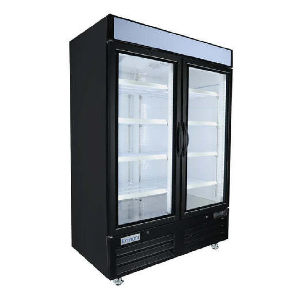 Empura 54" Reach-in Freezer with Two-Swing Glass Door | Merchandiser Frozen Display Refrigeration for Convenience Store Deli | 48 Cu. Ft. | 53.9"W x 33.5"D x 80.1"H, Black, Stainless Steel, 115v, NSF