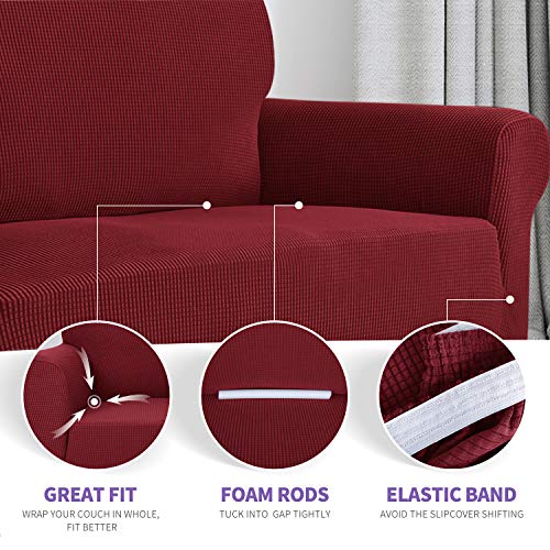 Znsayotx Super Stretch Couch Cover Love Seat Sofa Covers For Living Room Dogs Pet Friendly Furniture Protector Spandex Loveseat Slipcovers With Anti Slip Foam Sticks (Wine Red, Loveseat) #TOP3