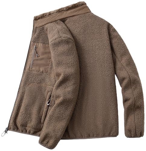 Image of PEGENO Men's Fuzzy Sherpa Warm Fleece Jackets Stand Collar Teddy Velvet Full Zip Outdoor Winter Soft Coat With Pocket,01 Brown,XXL