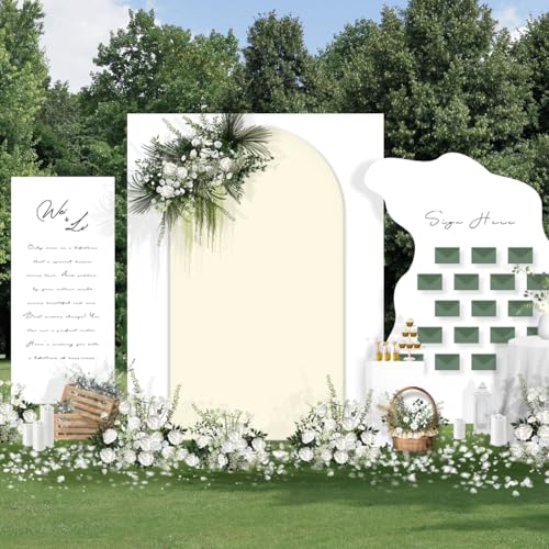 Image of MLMC Arch Backdrop Cover Set of 2 6+7.2FT Beige Fitted Spandex Backdrop Stand Cover Stretchy Round Top Chiara Arch Cover for Baby Shower Birthday Party Wedding Ceremony Photography Background Decor