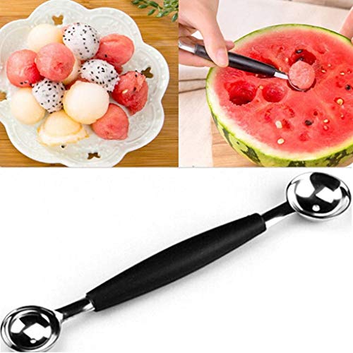 2 in 1 Stainless Steel Melon Ballers Melon Scoop,Double-Sided Fruit Melon Baller Spoon, Suitable Watermelon Cantaloupe Ice Cream Comfortable Non-Slip Grip Kitchen Utensils and Gadgets