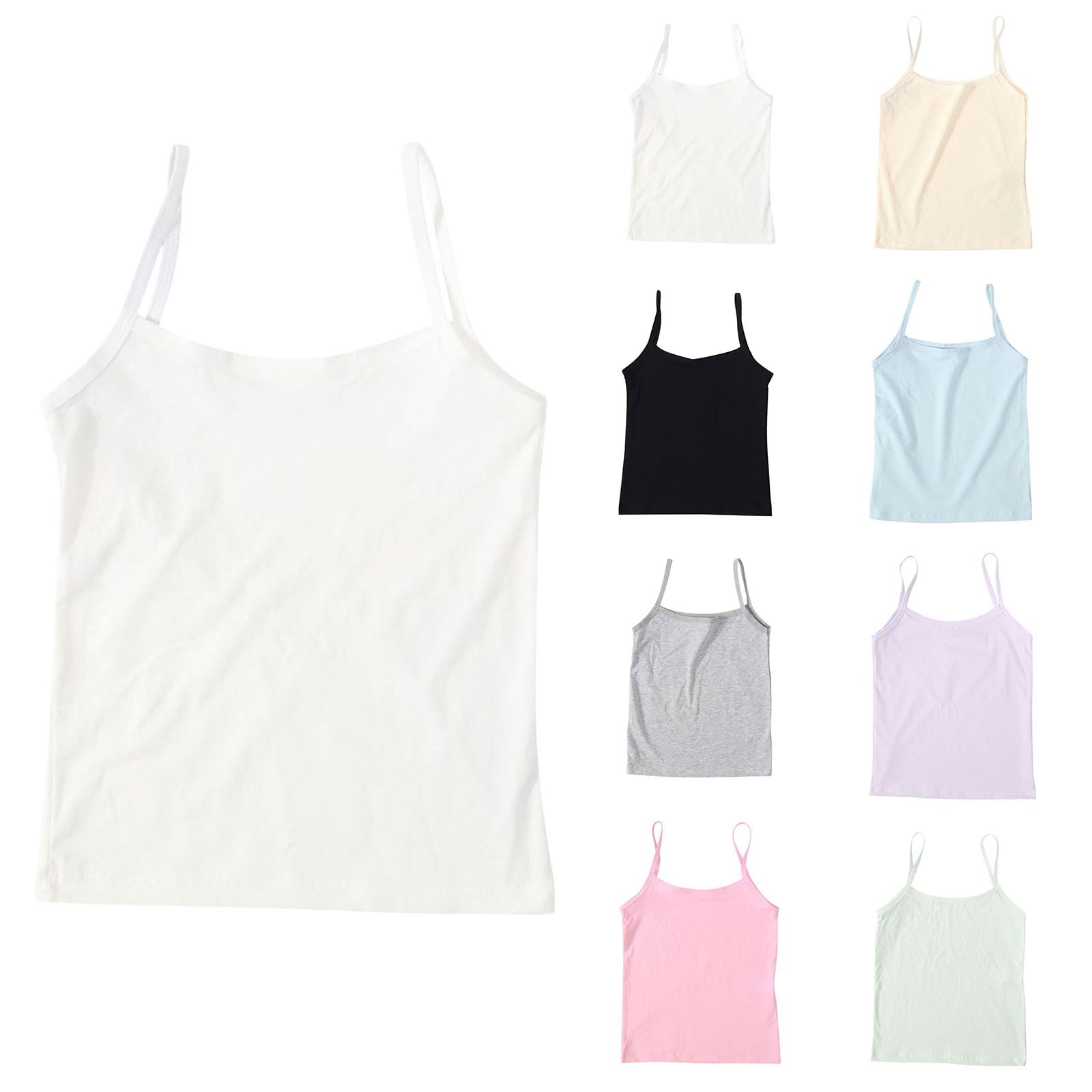 Girls Camisole Undershirts Cotton Spaghetti Strap Tank Tops Kids Sleeveless Soft Lightweight Breathable Summer Shirts