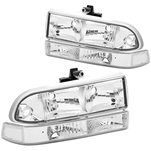 ISHARINGAUTOPARTS Headlights Assembly Compatible with 1998 1999 2000 2001 2002 2003 2004 Chevy Blazer 1998-2004 Chevy S10 Pickup Headlamp Chrome Housing Clear Reflector Head Lamps Turn Signal Light