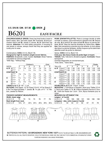 Butterick Patterns 6201, Children's/Girls Dress,Sizes, Cdd (2-3-4-5), White #TOP6