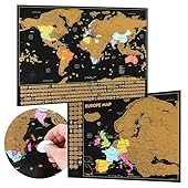 MAPA DEL MUNDO Y MAPA DE EUROPA: Set con mapa del mundo para rascar (61 x 43 cm) y mapa de Europa para rascar (46 x 33 cm) - perfecto para marcar los países visitados y los destinos de viaje MAPAS DETALLADOS: Mapas para rascar de alta calidad con bor...