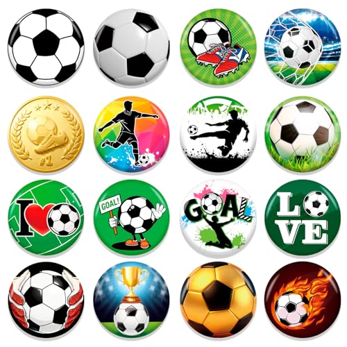 HOWAF 16 Stück Fußball Button Anstecker Pin, Fussball Mitbringsel Kinder Pins Anstecker, Fussball Geschenke Jungen Mädchen Erwachsene Fußballfans Gastgeschenk Kindergeburtstag Mitgebsel Fußball Spiel