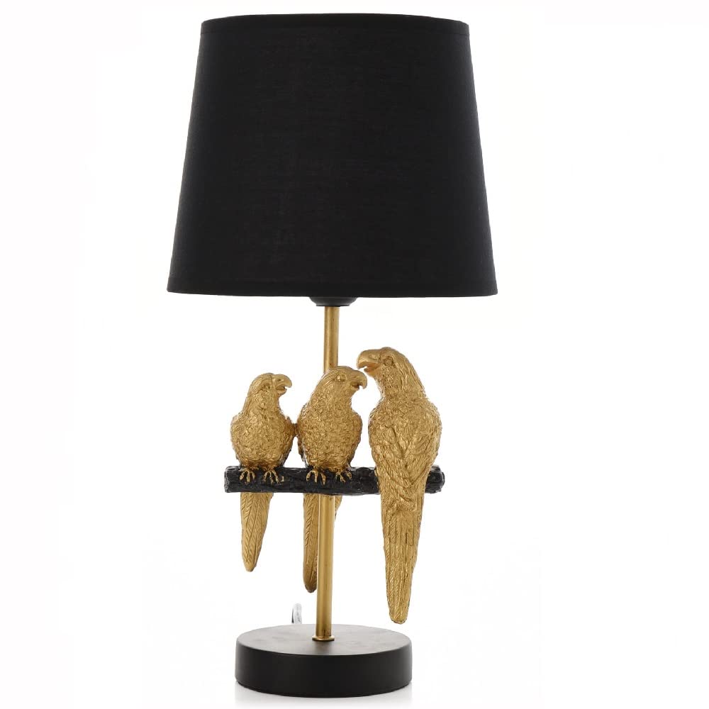 Britalia Gold Perching Parrots Sculpture Vintage Table Desk Lamp With Black Lampshade | 40Cm Height | Es E27 Lamp Bulb Required | Uk Approved