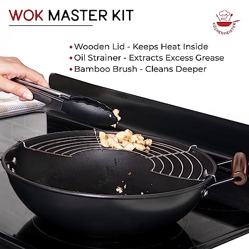 Kuchenmeister-125-Inch-Carbon-Steel-Wok-Pan-with-Lid-Brush-Oil-Strainer-Flat-Bottom-Woks-Stir-Fry-Pans-Nonstick-for-Induction-Electric-Gas-Halogen-Stoves
