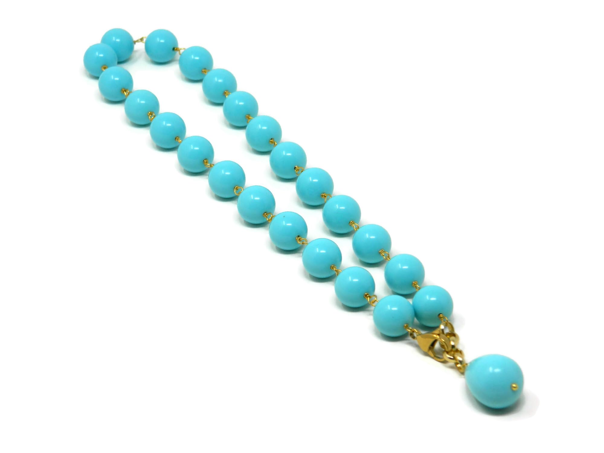 DodiGioielli Collana Girocollo Donna Handmade con Palline da 12 mm e Goccia in Pasta di Turchese – Alluminio Dorato – Made in Italy – Anallergica e Elegante
