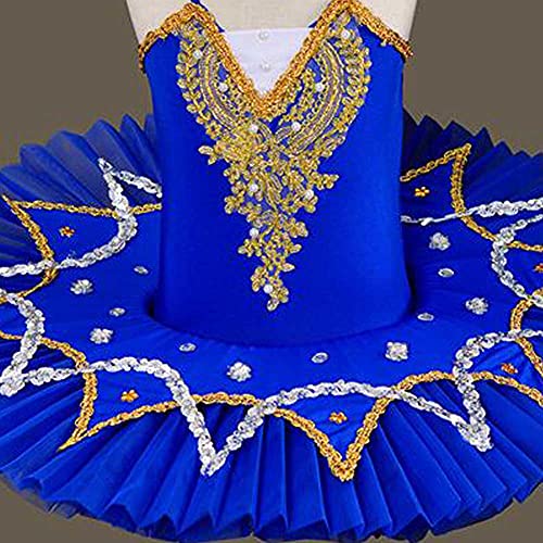 Vestido de dança de balé azul real, fantasia de cisne, vestido de lantejoulas douradas, saia tutu de