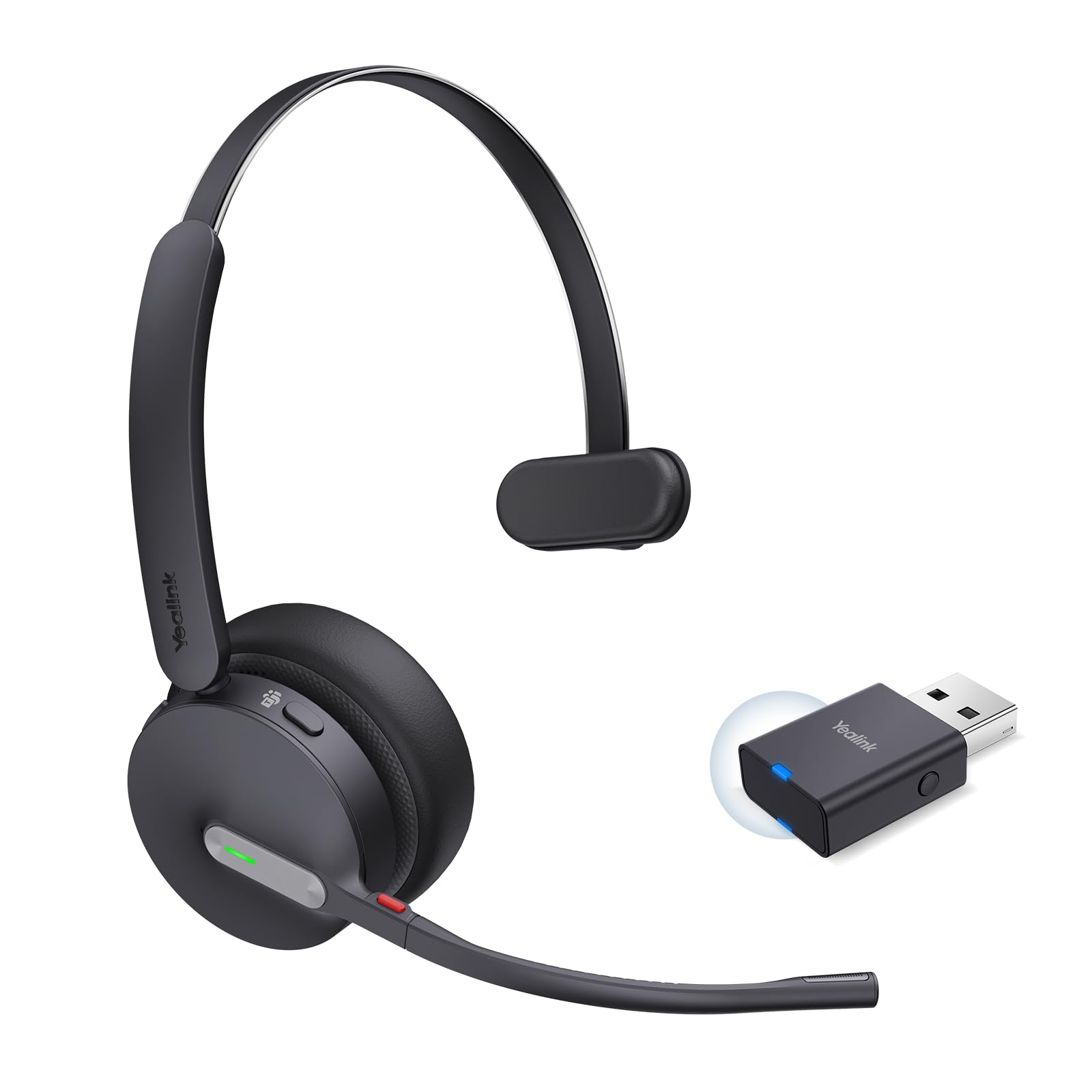 Yealink WH64 Hybrid Mono Wireless Headset with DECT Dongle, 492ft Range,Teams Zoom,Skype, UC Bluetooth Single On Ear Headphones with 3X Noise