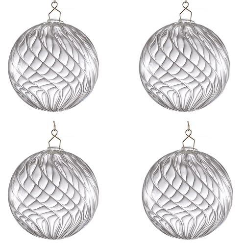 Image of Clear Ribbed Glass Globe Replacement, 4 inch Diameter, 4-Pack | Blown Glass, Spring Clip, for Chandelier Pendant Lights