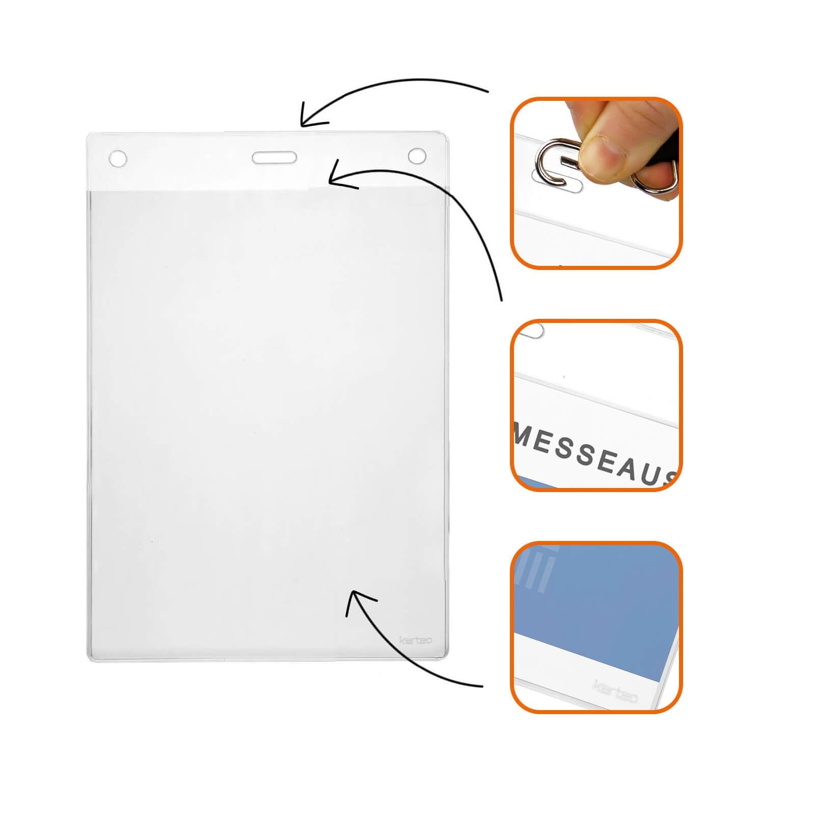 Karteo Kartenhüllen A6 Format [100 Stück] Vinyl Ausweishüllen 148 x 105 mm vertikal transparent als Ausweishalter Kartenhalter für Karten Ausweise