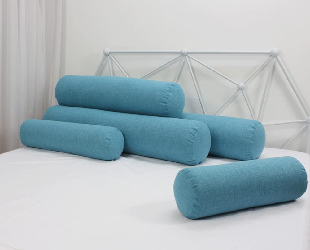 Long Oreiller Traversin en Lin Rond Oreiller Lombaire pour Canapé Lit Voiture Bureau, Coussin de Soutien Doux pour Accoudoir, Oreiller de Soutien du Cou, Soulagement des Douleurs Dos/Genou/Jambe