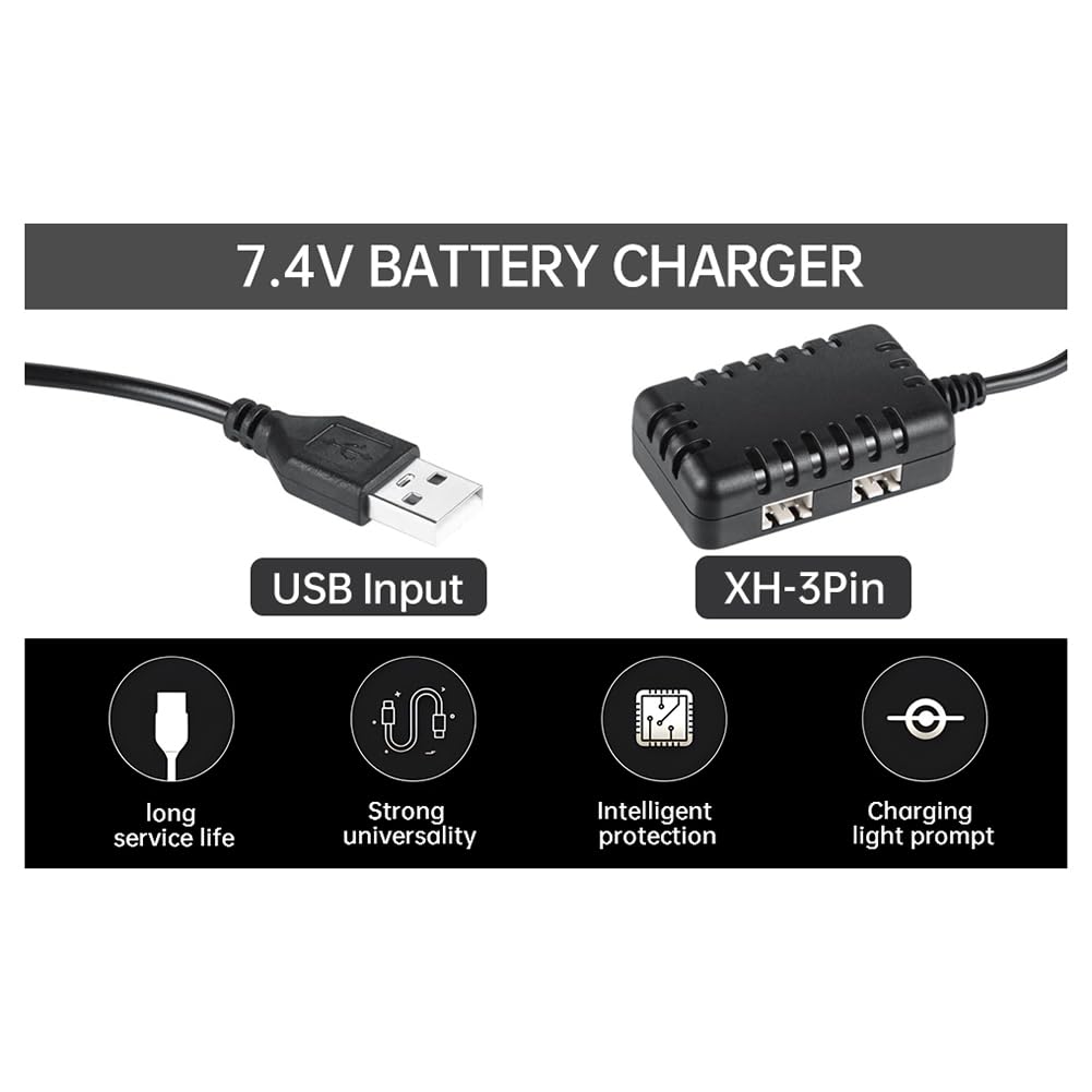 Chargeur USB 2-en-1 Pour Batterie Lipo 7.4V 2S - Connecteur XH-3P - LED - Pour SCX24, SCX10, Drone, Voiture RC - Compact Et Sécurisé