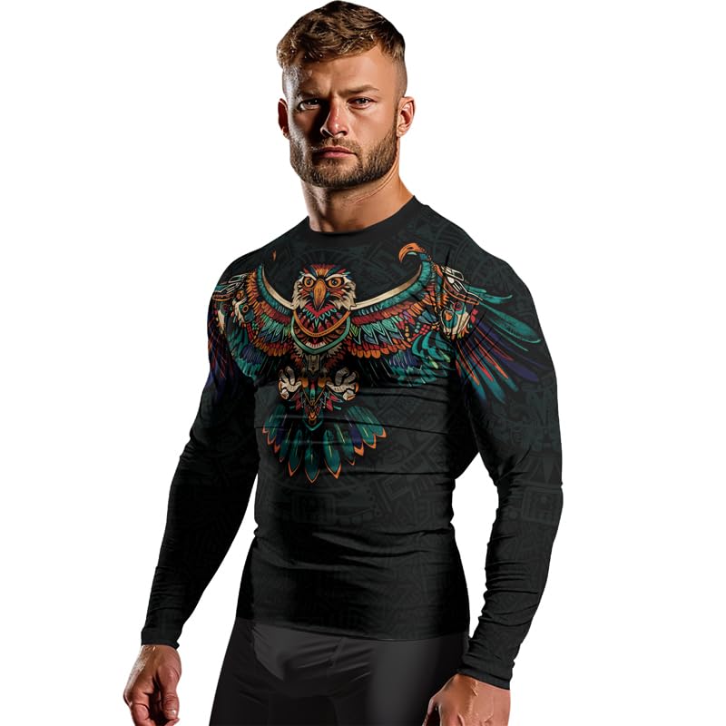 Aztec Performance Rash Guard for Training Grappling Jiu Jitsu – Long Sleeve Training Skins Shirt for MMA BJJ4