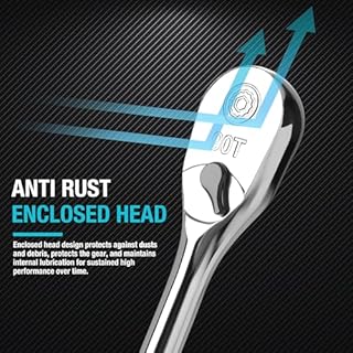 DURATECH 3-Piece Extra Long Drive Ratchet Handle, 1/4", 3/8", 1/2" 90-Tooth Ratchet Wrench with Dust Proof Teardrop Enclosed Head, Reversible, CR-V Steel Made, CR-MO Head, Full Polished, Gifts for Men