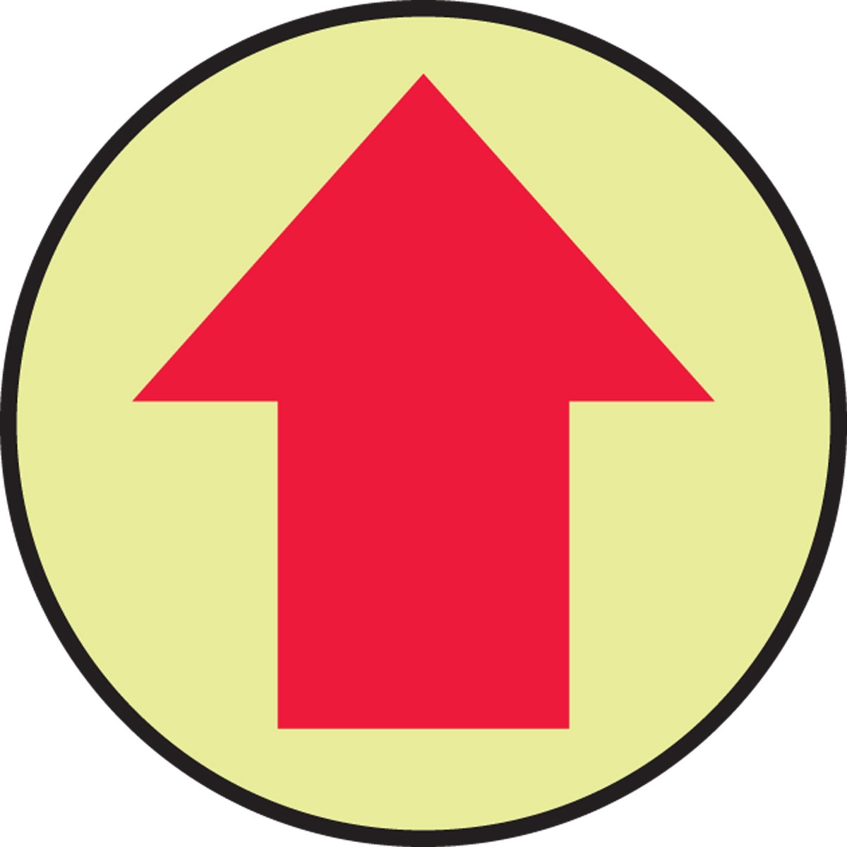 Accuform MFS871 Slip-Gard Lumi-Glow Flex Adhesive Vinyl Round Floor Sign, Legend "Arrow Graphic", 8" Diameter, Red on Glow