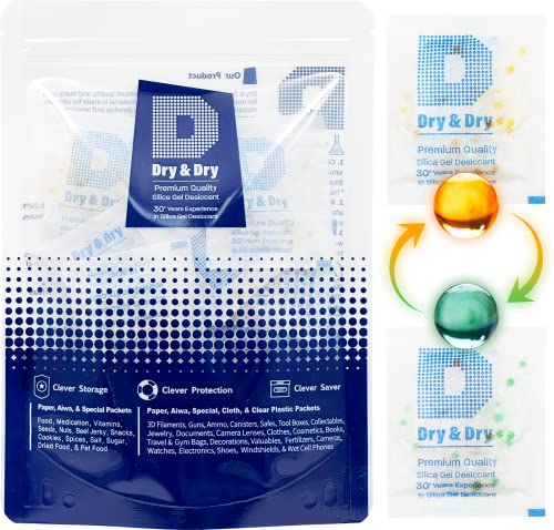 120 Pack Dry & Dry Food Grade Orange to Dark Green Indicating Silica Gel Packets (2 Gram Each)