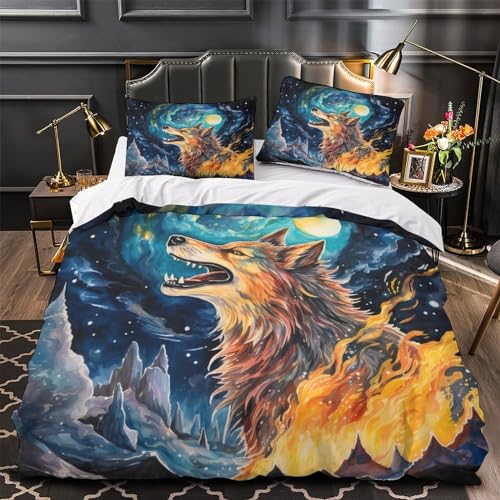 Housse de couette loup de flamme impression 3D haute définition parure de lit king en microfibre - 4