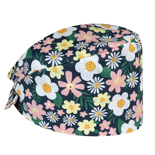 Ieron 3er-Pack verstellbare OP-Hauben – Arbeitshauben aus Baumwolle mit Blumendruck, Unisex-Staubschutzhauben für Krankenschwestern, Ärzte und medizinisches Fachpersonal