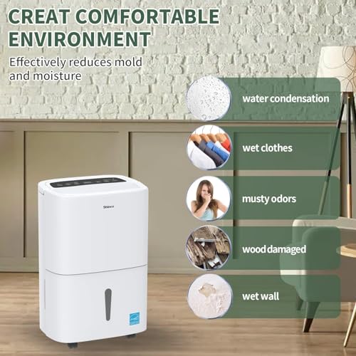 Image of 80 Pints Energy Star Dehumidifier with Drain Hose and WIFI for Large Spaces up to 5,000 Sq.Ft, Auto Defrost & Continuous Drainage - Ideal for Home Basements, Bathroom, and Bedroom