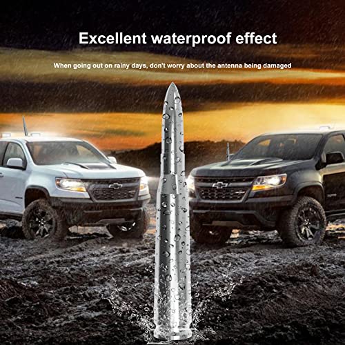Image of Chrome Car Truck Antenna with Valve Stem Caps Vehicle Stubby Replacement Mast for Ford F150 F250 F350 Super Duty Raptor Dodge RAM GMC Sierra Chevy Silverado 1500 2500 3500