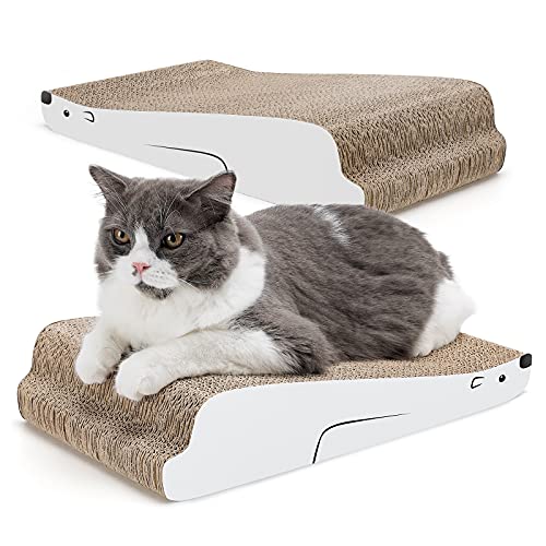 PETTOM Griffoir Chats Lot de 2 Réversible Grattoir Chat Carton Résistant Planche à Gratter pour Chat Griffoir Chats Carton Ondulé Antidrapant pour Jouer et gratter Cover