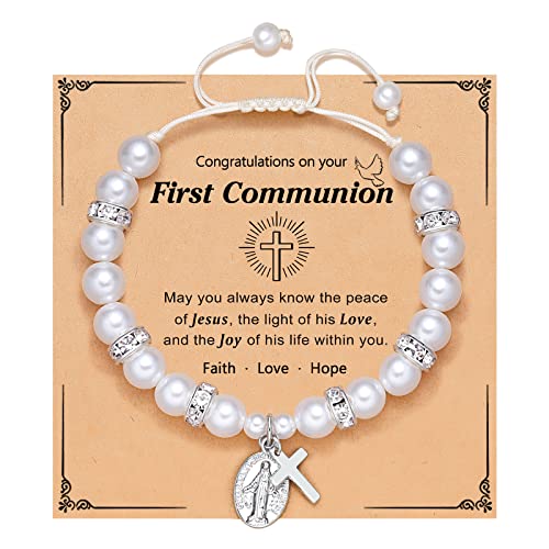 UNGENT THEM Rosary Cross Bracelet First Communion Gifts for Girls Teens