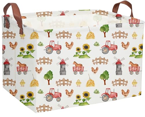 Image of DDBASKET Cute Basket Farm Baskets for Home Decor Basket Rectangular Storage Bin Organizer Box Room Decor.(Farm)