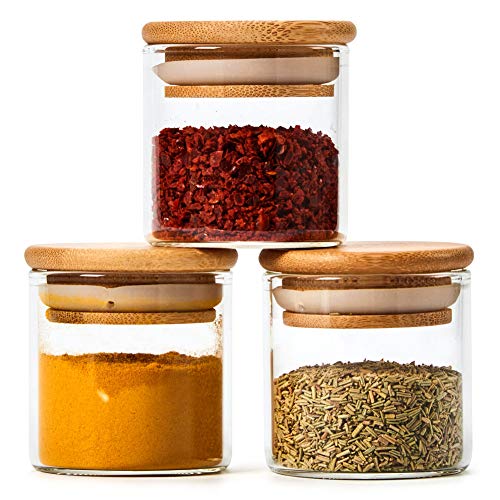 Ezoware 10 Bottles Glass Jar Set, Extra Small Air Tight Canister Storage Containers With Natural Bamboo Lids And Chalkboard Labels For Kitchen Spices, Bathroom, Party Favors (2.4Oz.) #TOP1