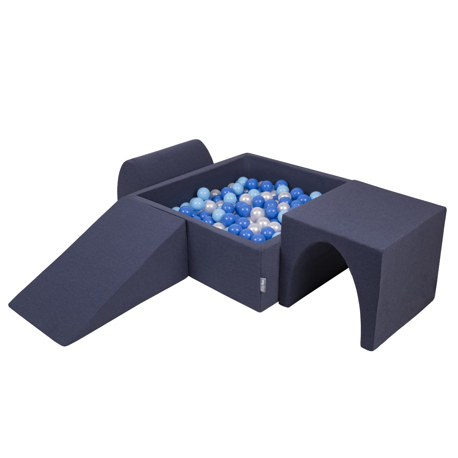 KiddyMoon Foam Playground For Kids With Square Ballpit (200 Balls ∅ 7Cm/2.75In) Soft Obstacles Course And Ball Pool, Made In The EU, Darkblue:Babyblue/Blue/Pearl