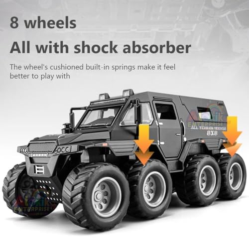 Image of 8x8 Off-Road Refitted Model Adventure SUV Car 1 /24 Scale Monster Shaaman Trucks Pickup Die-Cast Metal Model Cars with Sound and Light for Kids Age 3 Year and up (Black)