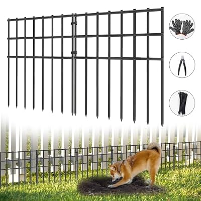 25 Pack Garden Animal Barrier Fence, 17in (H) X 27ft (L) No Dig Fence, Rustproof Metal Garden Fence Bordere, Garden Decorative Fence Panels for Dog Rabbits Ground Stakes Defense and Outdoor Patio
