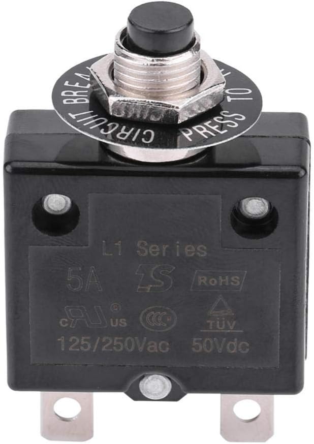Circuit Breaker, 5A 8A 10A 15A 18A 20A 30A Optional Reset Thermal Switch, 125-250V AC 50V DC Over Current Overload Protector Push Button Circuit Breaker(20 Amps)