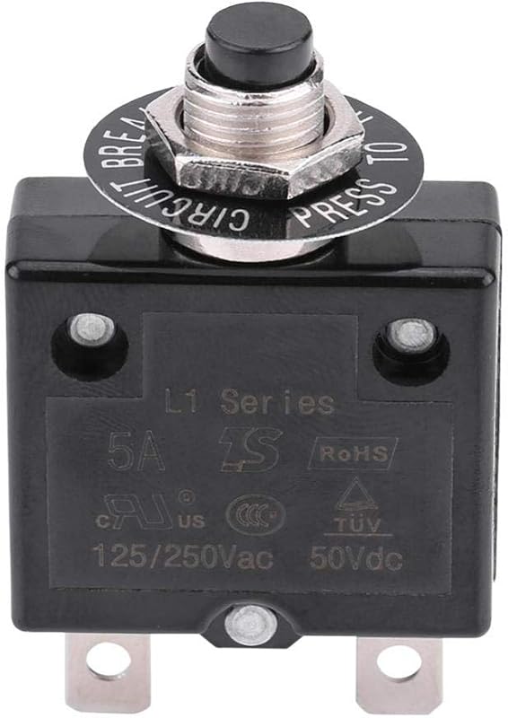 Yosoo Health Gear Hőkioldós Áramköri Megszakító 10A - Nyomógombos Visszaállítás, 125-250V AC/50V DC, Túláramvédelem, Panelre Szerelhető