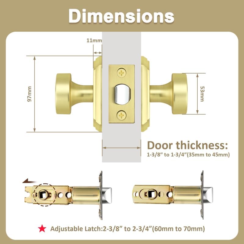 Probrico Brass Door Knobs Interior, Gold Door Handles for Closet/Hallway, Keyless Door Knobs No Lock, 6 Pack