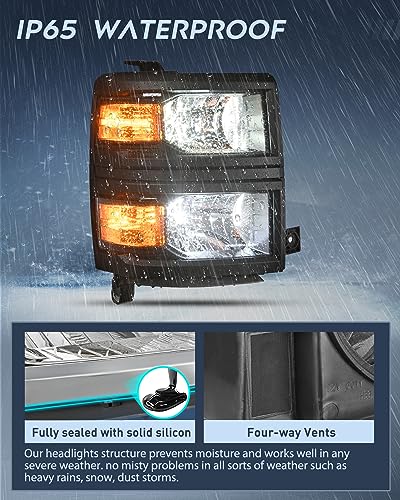 Image of Nilight Headlight Assembly for 2014 2015 Chevy Silverado 1500 Pickup Truck