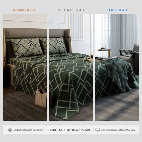 Image of Stoa Paris 100% Cotton Super King Bedsheet with 2 Pillow Covers for King & Double Beds, 180TC Printed Bedding Set, Breathable, All-Season Comfort, Lightweight, Urbanscape - Olive Mesh (274cmx274cm)