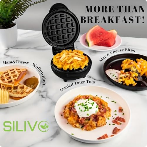 Image of SILIVO 3 In 1 Mini Waffle Maker Machine [4 Inch, 350 Watts] - Electric Waffle Iron, Home Kitchen Appliances Easy To Clean, Perfect For Breakfast, Dessert, Sandwich, Pan Cakes, Other Snacks