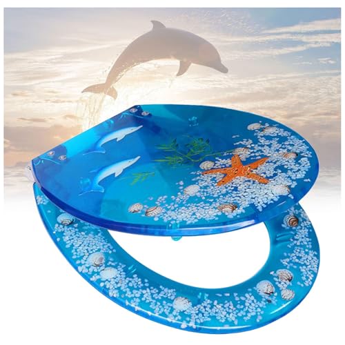 Abattant WC frein de chute soft close et couvercle déclipsable relief mer 3D