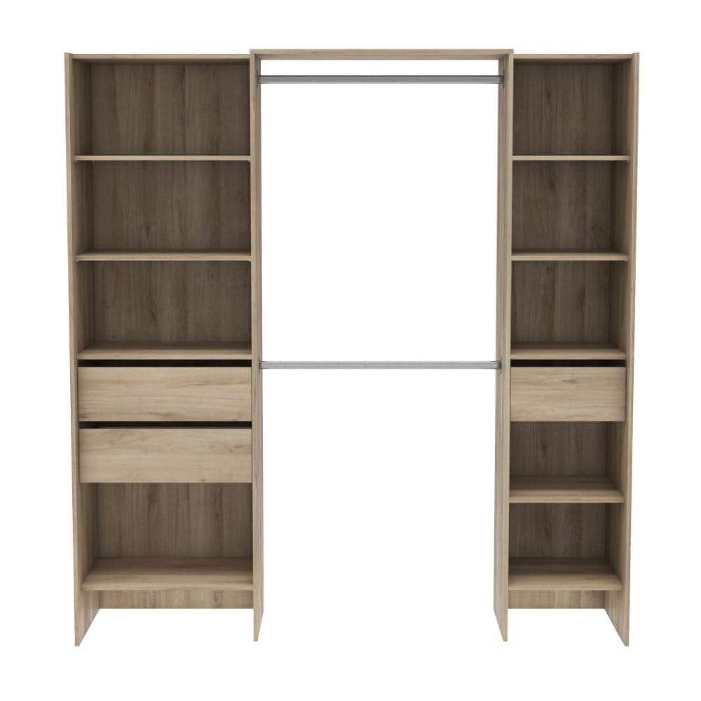 Cabina A Giorno con 3 CASSETTI KRONEN - Rovere Armadio Aperto di 192 x 50 cm con 2 Barre, 3 cassetti e 9 Ripiani. Grande capacità di archiviazione