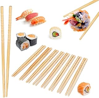 Relaxdays ASIA DELUXE pałeczki do jedzenia, 10 par, wielokrotnego użytku, zestaw pałeczek Chopstick, antypoślizgowe, 24 cm, bambus, kolor naturalny
