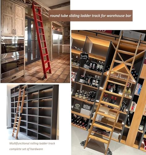 Black Sliding Library Ladder Track Kit - 13ft Retractable Hardware for Loft, Study, Living Room - Easy Installation, No Ladder Included - Durable & Stylish Design