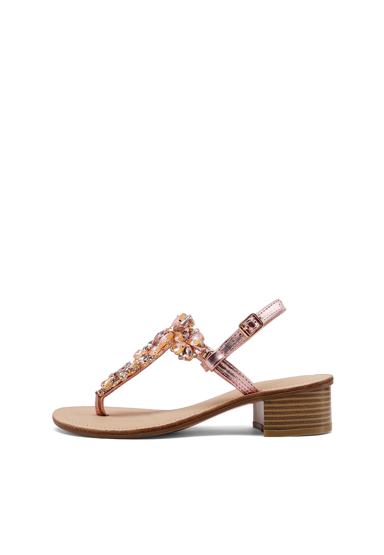 QUEEN HELENA Sandali Gioiello Infradito con Tacco Basso con Strass Eleganti Donna Y6024 (Y7004 Rose Gold, Sistema Taglie Calzature EU, Adulto, Donna, Numero, Media, 35)