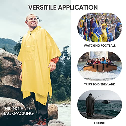 Image of PTEROMY Hooded Rain Poncho for Adult, Waterproof Lightweight Unisex Raincoat for Hiking Camping Emergency