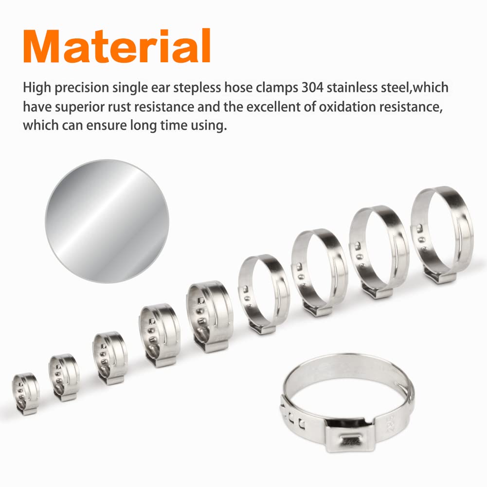 Kit De 200 Colliers De Serrage à Une Oreille Outigu – Inox 304, 10 Tailles (7-21 Mm) Pour Tuyaux