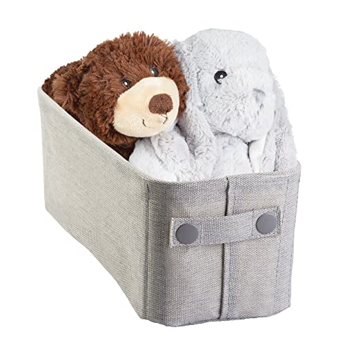 mDesign Narrow Fabric Storage Bin Basket with Handles for Nursery Closet, Cabinet, Cubby, Playroom, Small Slim Baskets for Bibs, Plush Toys, Bodysuits, Crane Collection - Light Gray