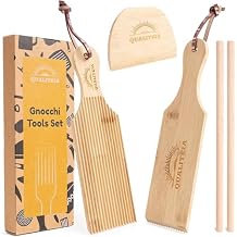 Gnocchi Board Set for Rolling Dough - 2x Paddles, 2x Rollers & 1x Cutter, Bamboo Pasta Shaper Tools Butter Maker, Garganelli Cavatelli Tortellini Cavarola Roller Gnocchi Board Set 4
